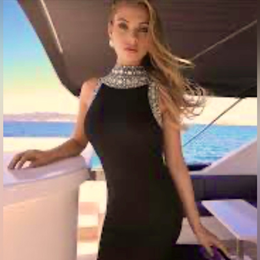NWT Joseph Ribkoff Sleeveless Black Jewel Embellished Sheath Dress Style 171950